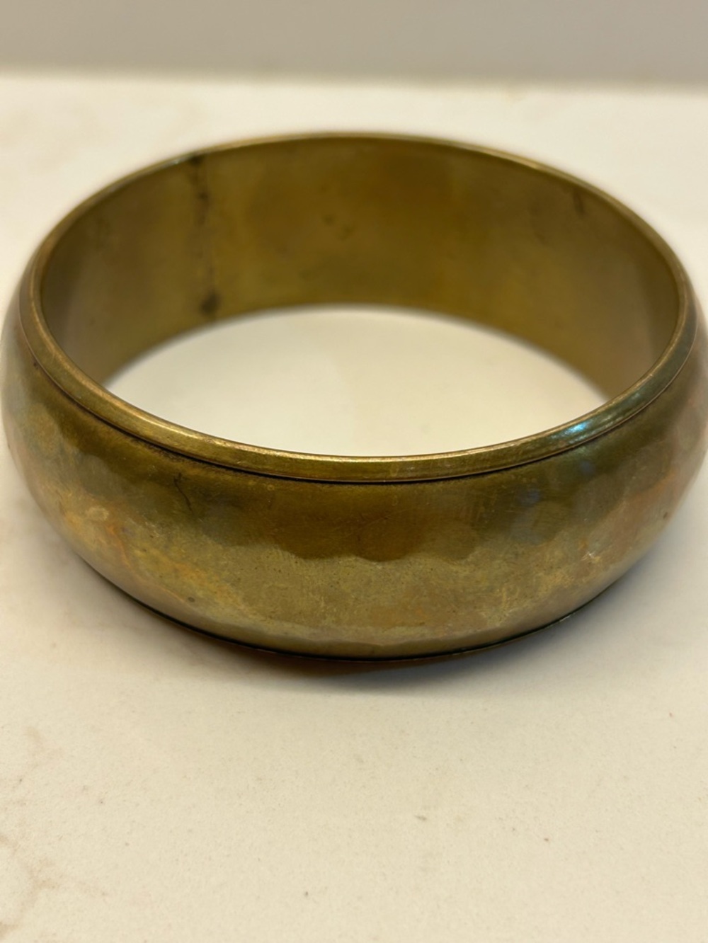 Vintage Brass Hammered Bangle Bracelet - Golden Tone , 3 in diameter